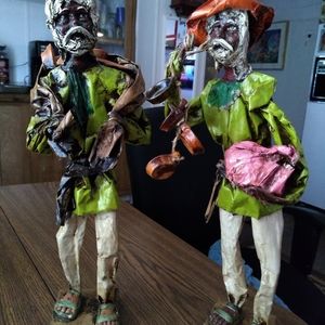 9 paper mache Mexican folk art figurines